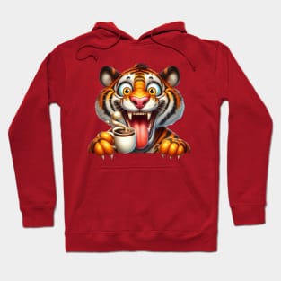 ☕🐯 Funny Tiger Sublimation Clipart | Cozy Coffee-Loving Big Cat with a Playful Twist! 🎨✨ Hoodie